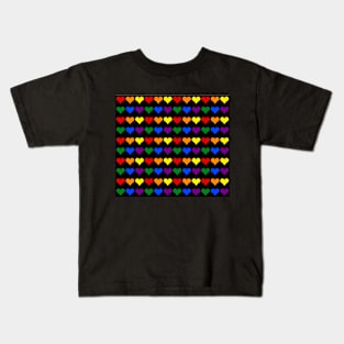 Colorful LGBT Polka Hearts pattern on black background Kids T-Shirt